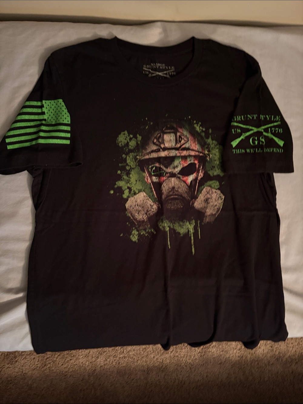 Grunt Style Black T-Shirt with Green Graphic Gas Mask